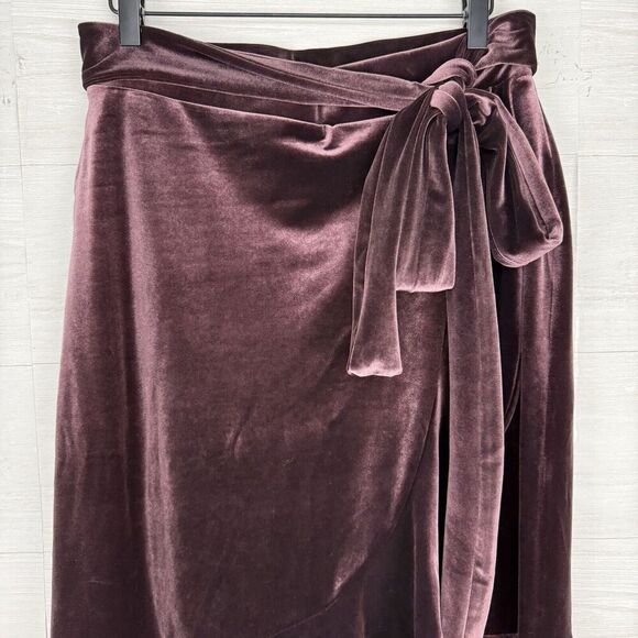 Gap Velvet Wrap Midi Skirt Size Small Vamp Red Tie Waist Ruffle‎ Elastic Waist - Picture 3 of 15